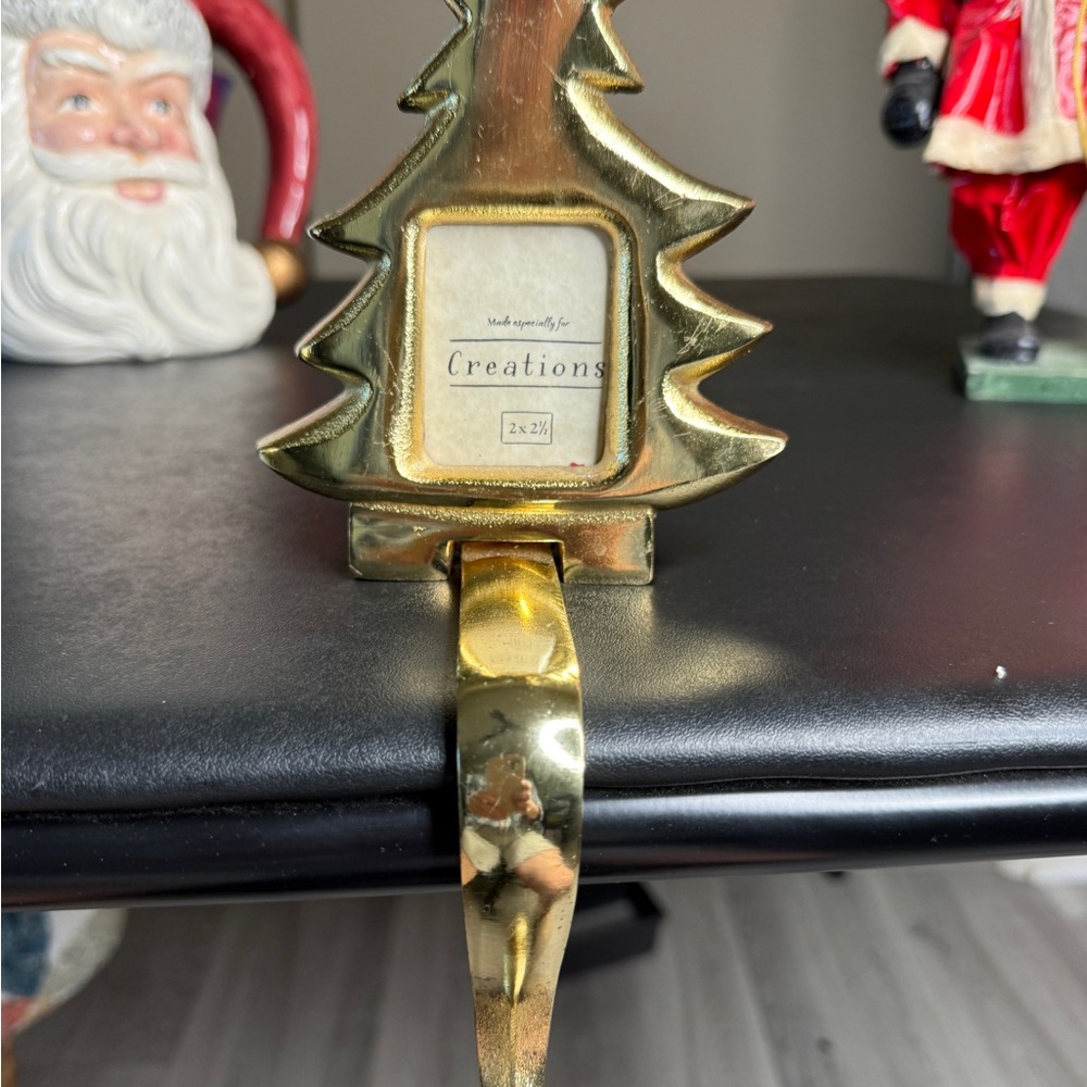 Cast Iron Gold Christmas Tree Stocking Holder with picture frame by Creations
